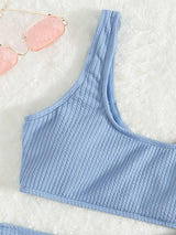 Traje de baño bikini sin mangas con cuello cuadrado liso 