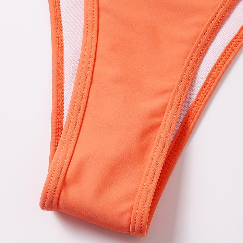 Maillot de bain 3 pièces en maille solide, rembourré, avec anneau en O et lien à nouer, croisé sur le devant 
