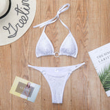 Maillot de bain bikini dos nu à nouer soi-même avec anneau en O et perles 