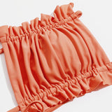 Traje de baño de tres piezas con cuello halter fruncido y lazo, liso, sin espalda 