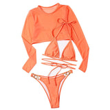Maillot de bain 3 pièces en maille solide, rembourré, avec anneau en O et lien à nouer, croisé sur le devant 