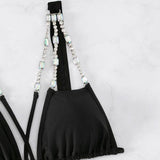 Maillot de bain bikini à nouer avec chaîne en strass et dos nu croisé 