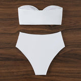 Traje de baño bikini de tubo fruncido con apliques de flores 