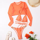 Maillot de bain 3 pièces en maille solide, rembourré, avec anneau en O et lien à nouer, croisé sur le devant 