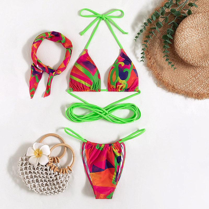 Maillot de bain 3 pièces à imprimé contrasté et à nouer soi-même 