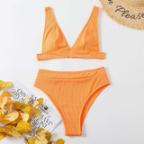 Backless padded solid v neck bikini swimwear