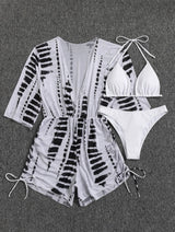 Maillot de bain 3 pièces à manches longues et col licou en maille avec cordon de serrage 