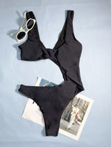 Maillot de bain une pièce contrasté à motif patchwork ajouré et anneau en O 