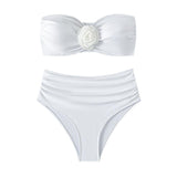Traje de baño bikini de tubo fruncido con apliques de flores 