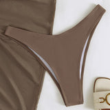 Maillot de bain 3 pièces dos nu en maille unie à nouer 