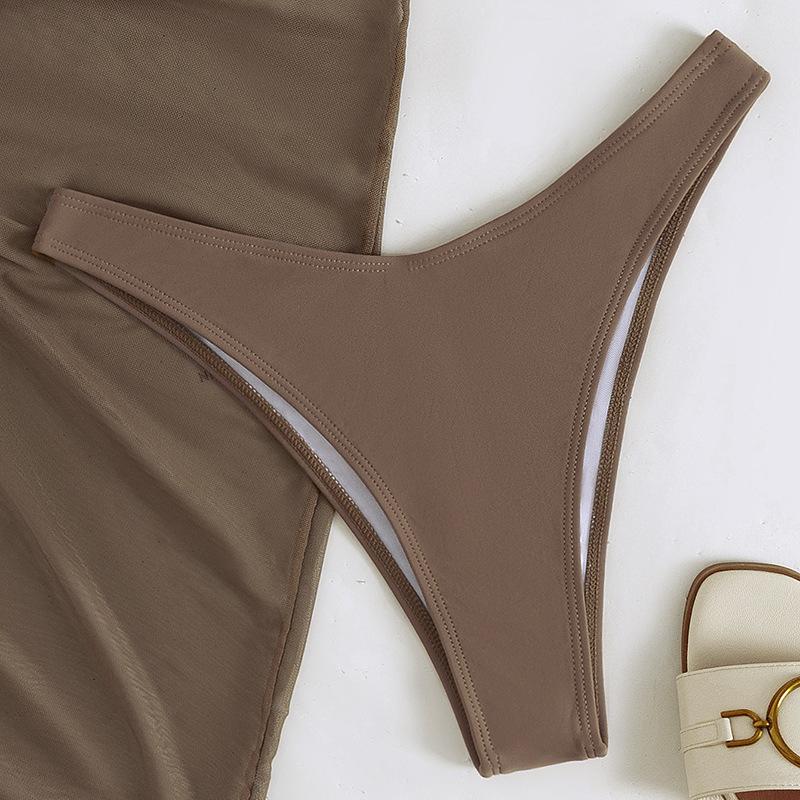 Maillot de bain 3 pièces dos nu en maille unie à nouer 