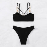 Traje de baño bikini con cadena de metal y anillo en O hueco 
