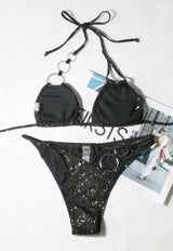 Maillot de bain bikini asymétrique à nouer avec anneau en O 