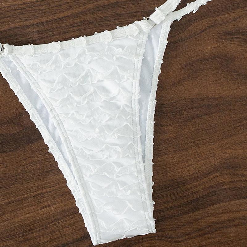 Traje de baño bikini sin espalda con lazo y cuello halter texturizado sólido 